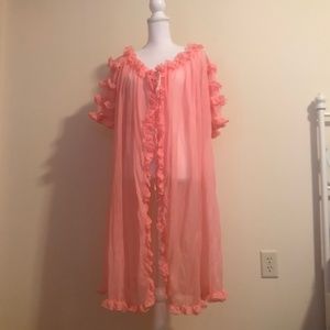 Vintage Peach Pleated Peignoir Large